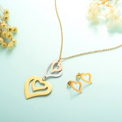 Conjunto de joyas de acero inoxidable 18k Gold tricolor forma de corazon XXXS-0240