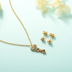 conjunto de joyas de collar y aretes en acero quirurgico y cobre chapado en oro con zirconia LOVE XXXS-0248