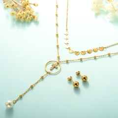 Conjunto de collar de doble capa con collar Lucky Eye chapado en oro para mujer STAO-2449