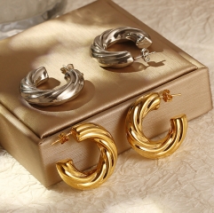 Pendientes llamativos de lujo para mujer chapados en oro de acero inoxidable   ES-2939
